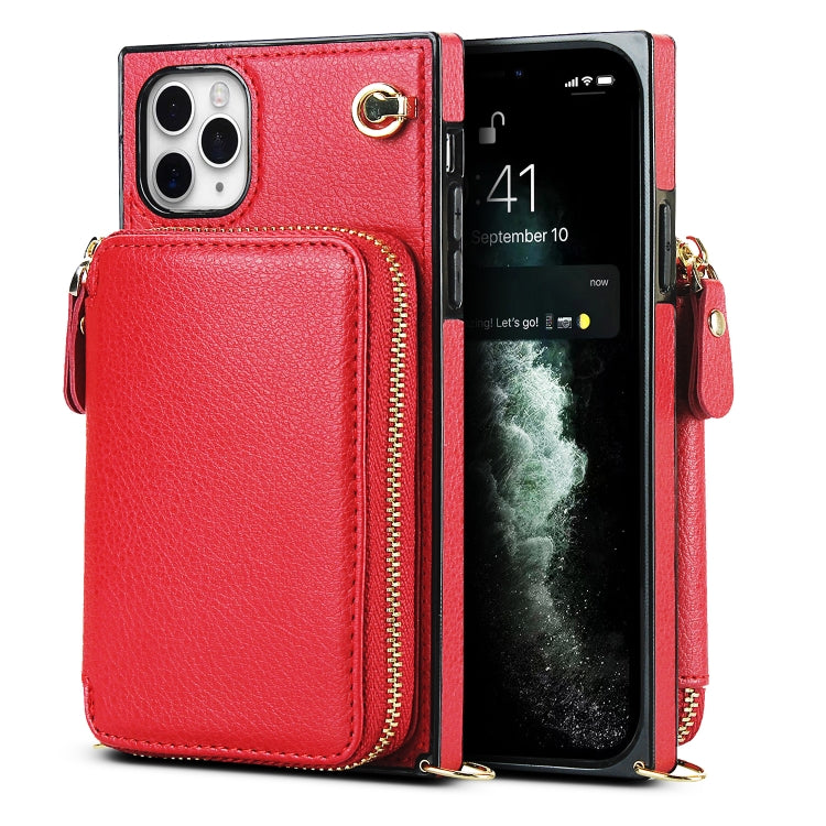 For iPhone 11 Pro Max Cross-body Zipper Big Wallet Bag Square TPU+PU Back Cover Case with Holder & Card Slots & Wallet & Strap