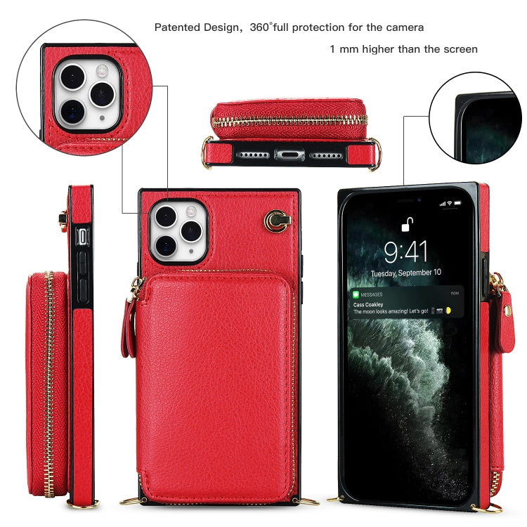 For iPhone 11 Pro Max Cross-body Zipper Big Wallet Bag Square TPU+PU Back Cover Case with Holder & Card Slots & Wallet & Strap