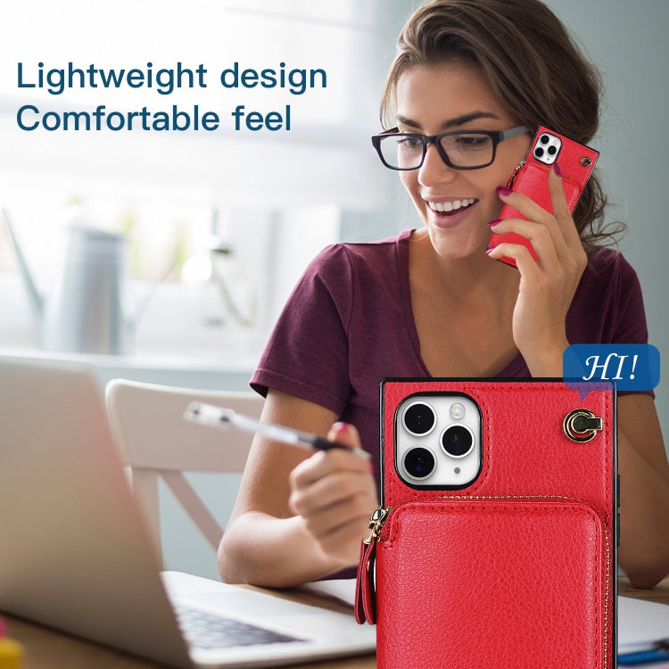 For iPhone 11 Pro Max Cross-body Zipper Big Wallet Bag Square TPU+PU Back Cover Case with Holder & Card Slots & Wallet & Strap