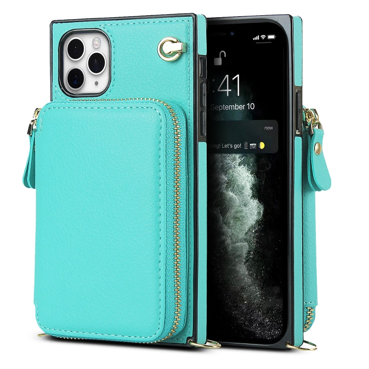 For iPhone 11 Pro Max Cross-body Zipper Big Wallet Bag Square TPU+PU Back Cover Case with Holder & Card Slots & Wallet & Strap