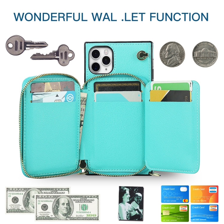 For iPhone 11 Pro Max Cross-body Zipper Big Wallet Bag Square TPU+PU Back Cover Case with Holder & Card Slots & Wallet & Strap