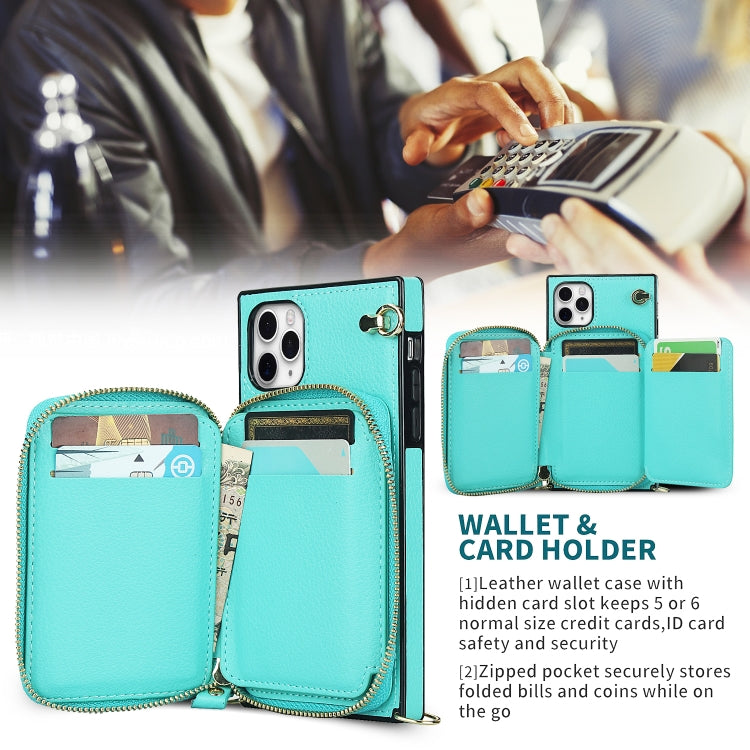 For iPhone 11 Pro Max Cross-body Zipper Big Wallet Bag Square TPU+PU Back Cover Case with Holder & Card Slots & Wallet & Strap