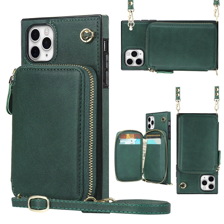 For iPhone 11 Pro Max Cross-body Zipper Big Wallet Bag Square TPU+PU Back Cover Case with Holder & Card Slots & Wallet & Strap