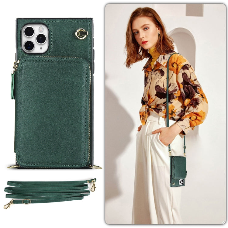For iPhone 11 Pro Max Cross-body Zipper Big Wallet Bag Square TPU+PU Back Cover Case with Holder & Card Slots & Wallet & Strap