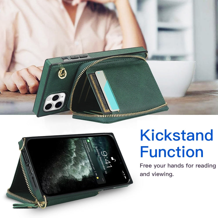 For iPhone 11 Pro Max Cross-body Zipper Big Wallet Bag Square TPU+PU Back Cover Case with Holder & Card Slots & Wallet & Strap