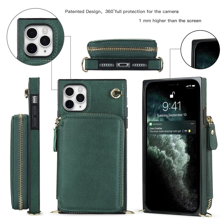 For iPhone 11 Pro Max Cross-body Zipper Big Wallet Bag Square TPU+PU Back Cover Case with Holder & Card Slots & Wallet & Strap