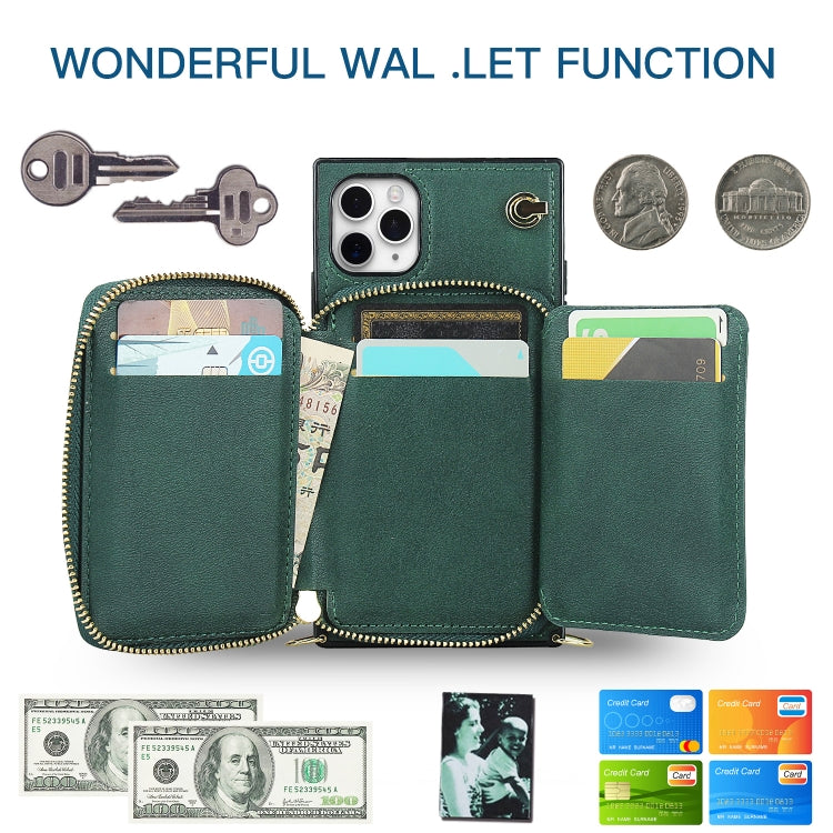 For iPhone 11 Pro Max Cross-body Zipper Big Wallet Bag Square TPU+PU Back Cover Case with Holder & Card Slots & Wallet & Strap