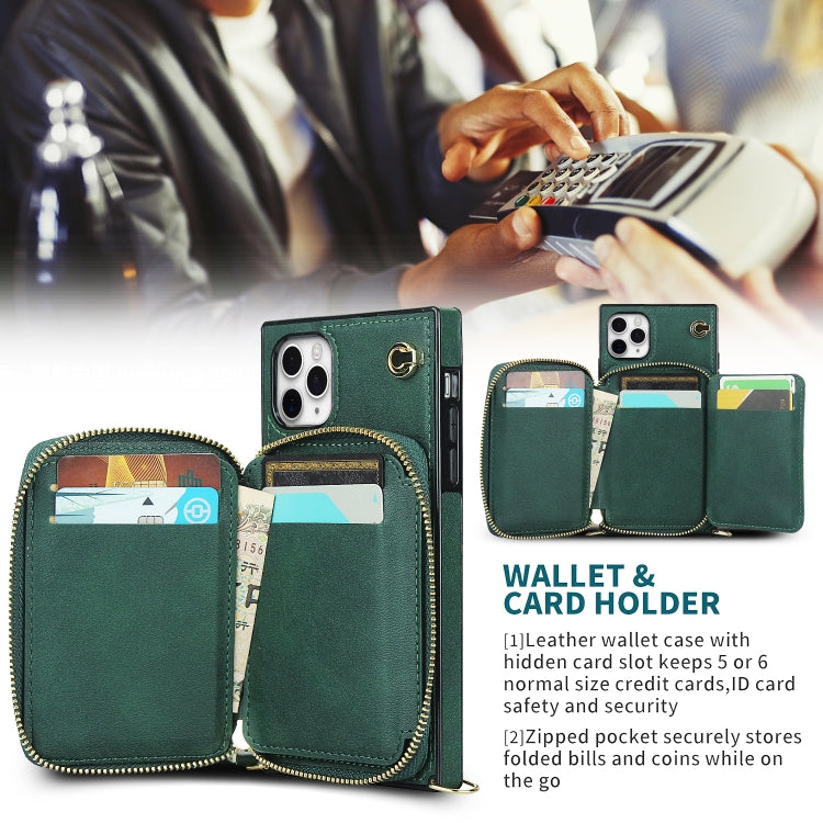 For iPhone 11 Pro Max Cross-body Zipper Big Wallet Bag Square TPU+PU Back Cover Case with Holder & Card Slots & Wallet & Strap