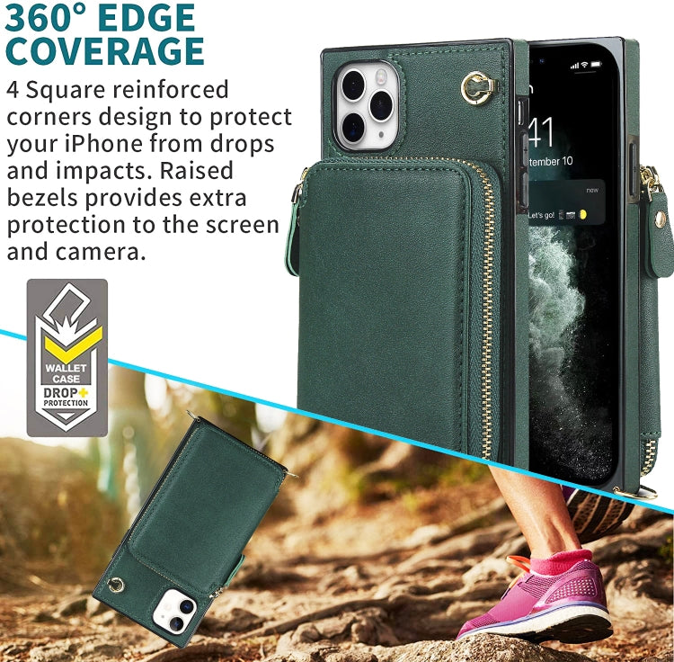For iPhone 11 Pro Max Cross-body Zipper Big Wallet Bag Square TPU+PU Back Cover Case with Holder & Card Slots & Wallet & Strap