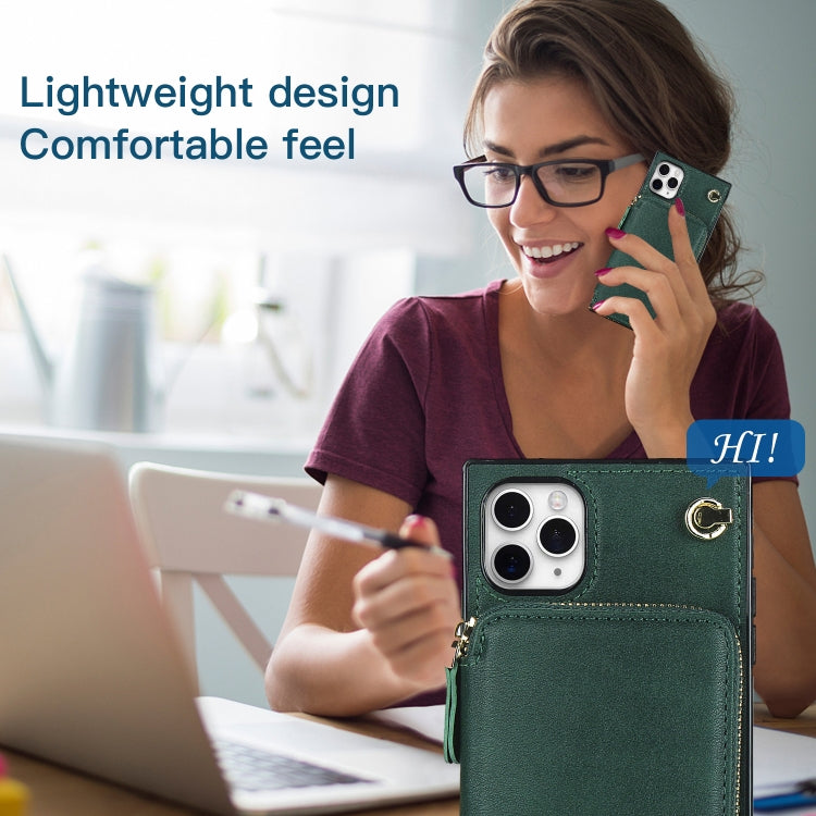 For iPhone 11 Pro Max Cross-body Zipper Big Wallet Bag Square TPU+PU Back Cover Case with Holder & Card Slots & Wallet & Strap