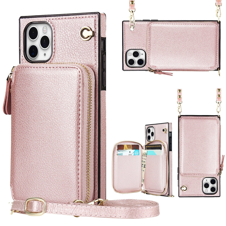 For iPhone 11 Pro Max Cross-body Zipper Big Wallet Bag Square TPU+PU Back Cover Case with Holder & Card Slots & Wallet & Strap