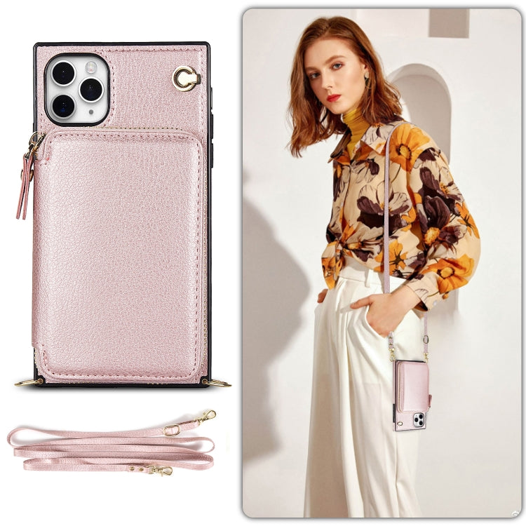 For iPhone 11 Pro Max Cross-body Zipper Big Wallet Bag Square TPU+PU Back Cover Case with Holder & Card Slots & Wallet & Strap