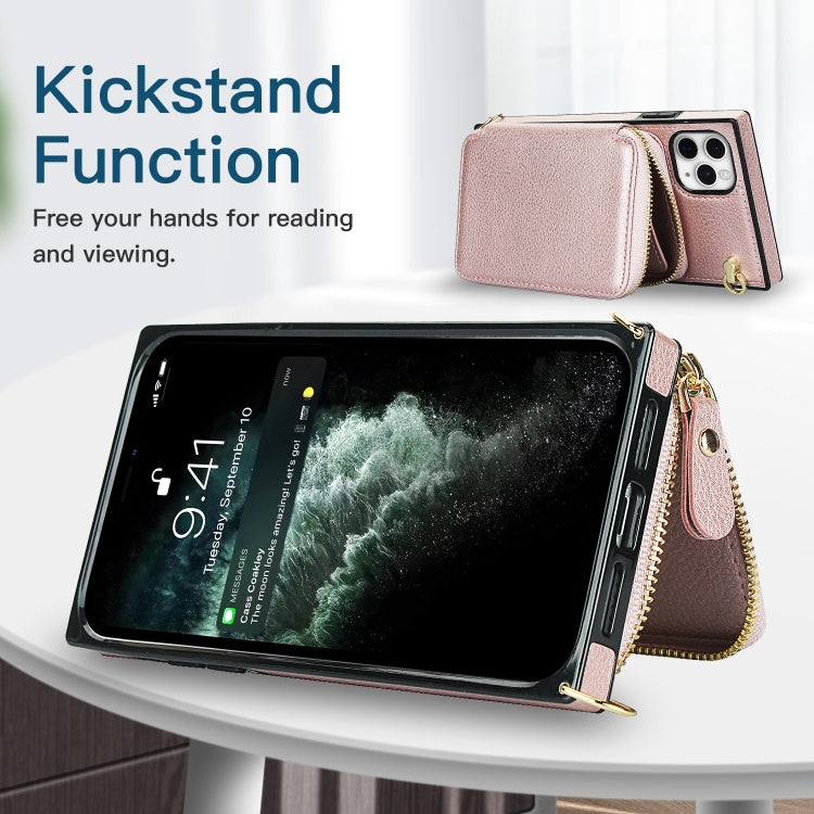 For iPhone 11 Pro Max Cross-body Zipper Big Wallet Bag Square TPU+PU Back Cover Case with Holder & Card Slots & Wallet & Strap