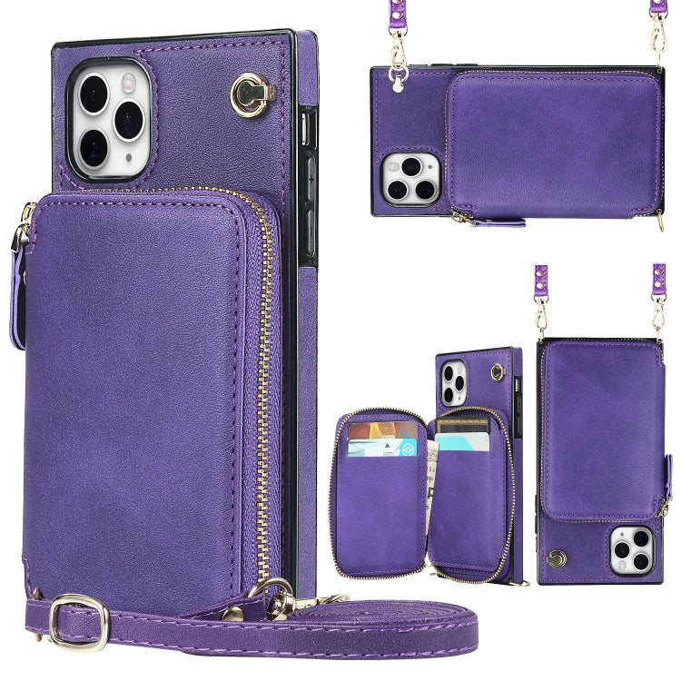 For iPhone 11 Pro Max Cross-body Zipper Big Wallet Bag Square TPU+PU Back Cover Case with Holder & Card Slots & Wallet & Strap