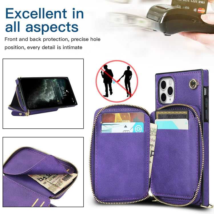 For iPhone 11 Pro Max Cross-body Zipper Big Wallet Bag Square TPU+PU Back Cover Case with Holder & Card Slots & Wallet & Strap
