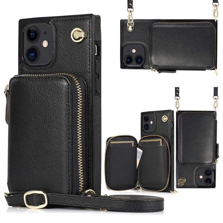 For iPhone 12 mini Cross-body Zipper Big Wallet Bag Square TPU+PU Back Cover Case with Holder & Card Slots & Wallet & Strap
