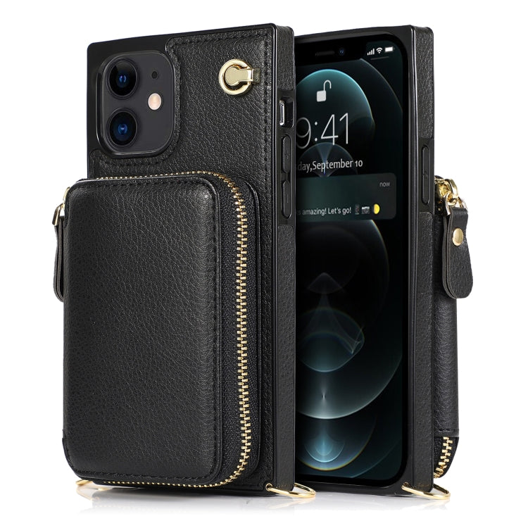 For iPhone 12 mini Cross-body Zipper Big Wallet Bag Square TPU+PU Back Cover Case with Holder & Card Slots & Wallet & Strap