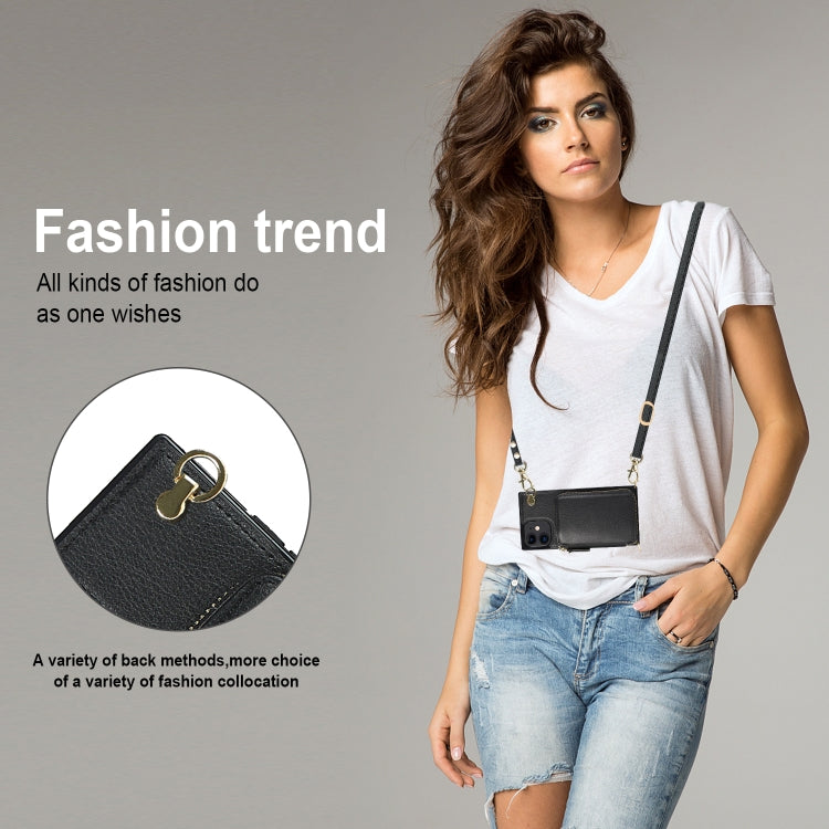 For iPhone 12 mini Cross-body Zipper Big Wallet Bag Square TPU+PU Back Cover Case with Holder & Card Slots & Wallet & Strap
