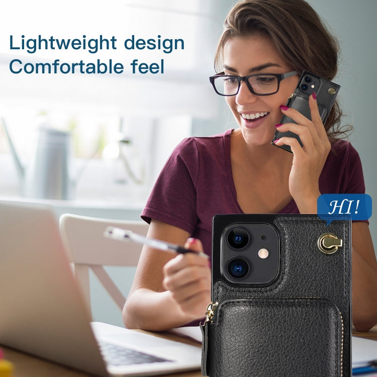 For iPhone 12 mini Cross-body Zipper Big Wallet Bag Square TPU+PU Back Cover Case with Holder & Card Slots & Wallet & Strap