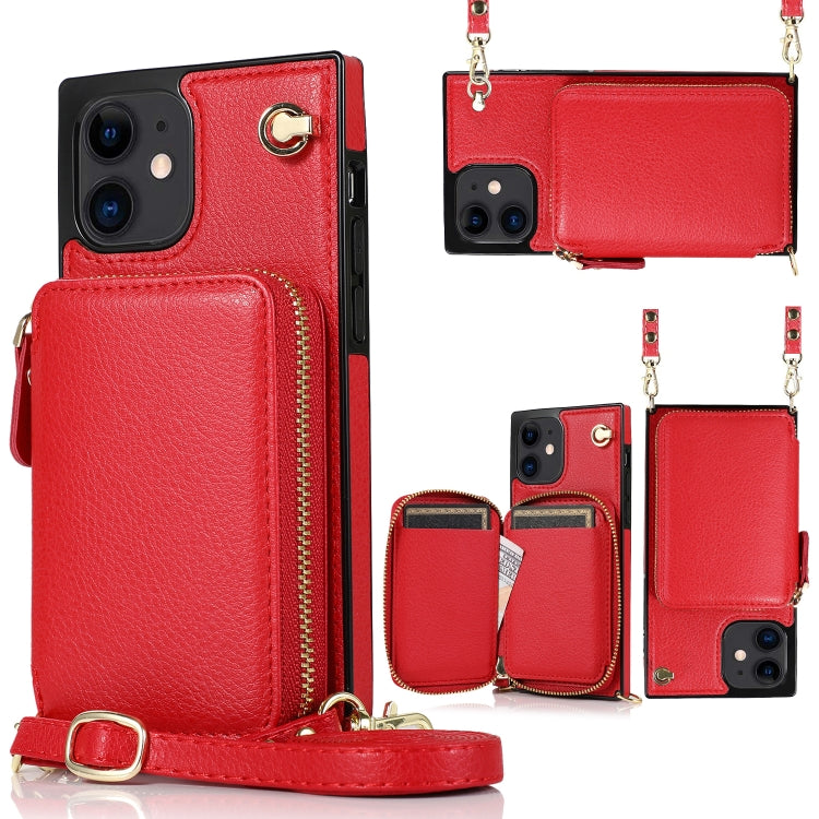 For iPhone 12 mini Cross-body Zipper Big Wallet Bag Square TPU+PU Back Cover Case with Holder & Card Slots & Wallet & Strap
