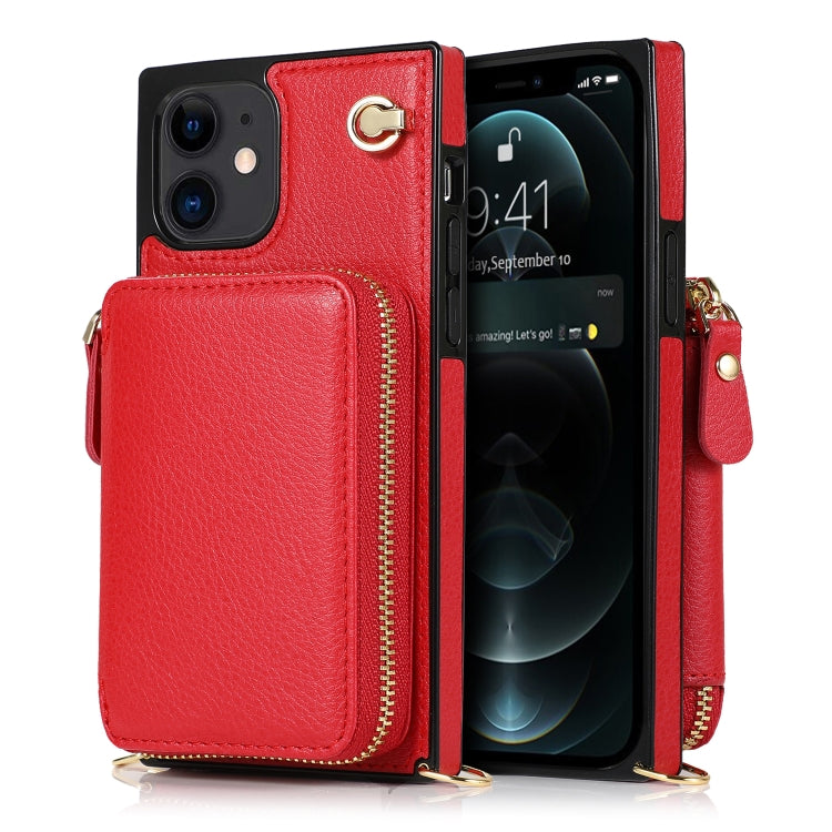 For iPhone 12 mini Cross-body Zipper Big Wallet Bag Square TPU+PU Back Cover Case with Holder & Card Slots & Wallet & Strap