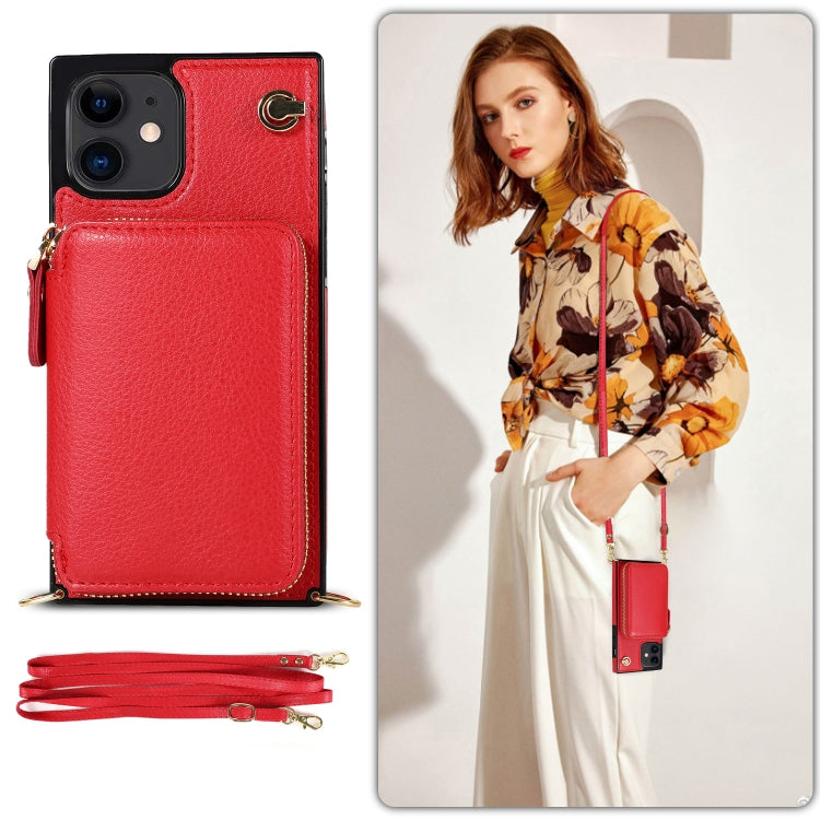 For iPhone 12 mini Cross-body Zipper Big Wallet Bag Square TPU+PU Back Cover Case with Holder & Card Slots & Wallet & Strap