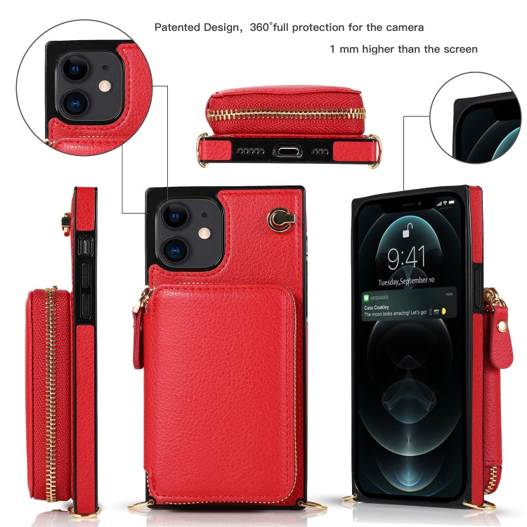 For iPhone 12 mini Cross-body Zipper Big Wallet Bag Square TPU+PU Back Cover Case with Holder & Card Slots & Wallet & Strap