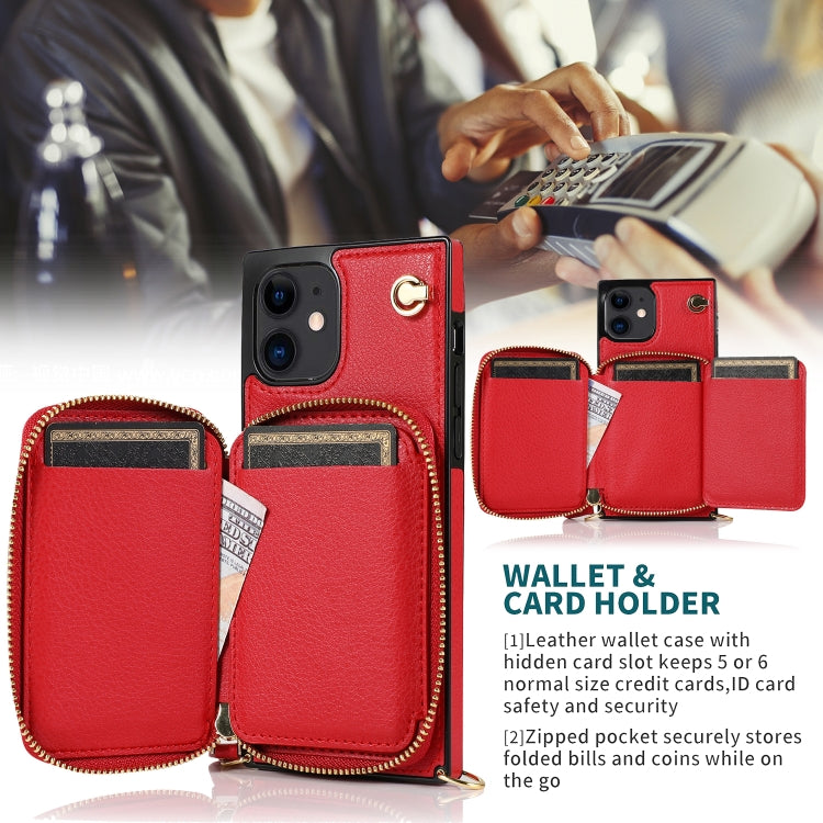 For iPhone 12 mini Cross-body Zipper Big Wallet Bag Square TPU+PU Back Cover Case with Holder & Card Slots & Wallet & Strap