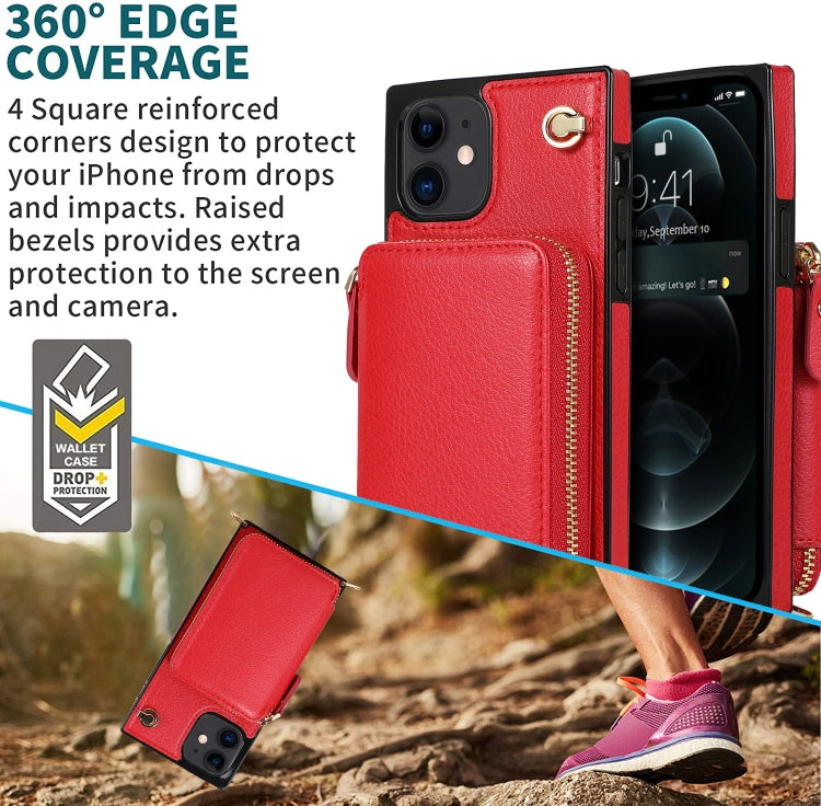 For iPhone 12 mini Cross-body Zipper Big Wallet Bag Square TPU+PU Back Cover Case with Holder & Card Slots & Wallet & Strap