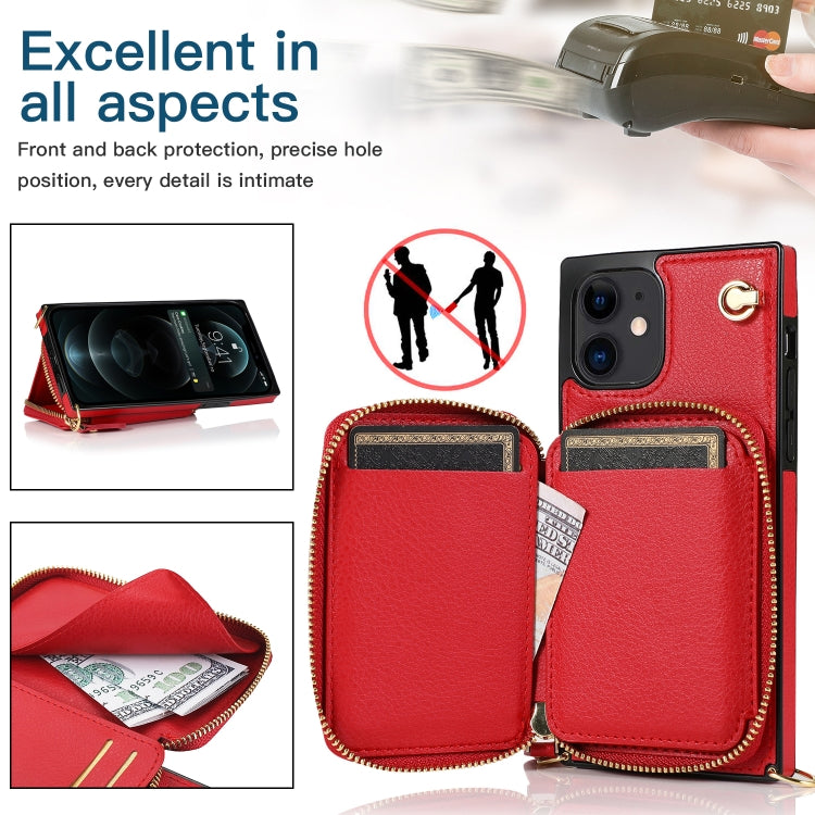 For iPhone 12 mini Cross-body Zipper Big Wallet Bag Square TPU+PU Back Cover Case with Holder & Card Slots & Wallet & Strap