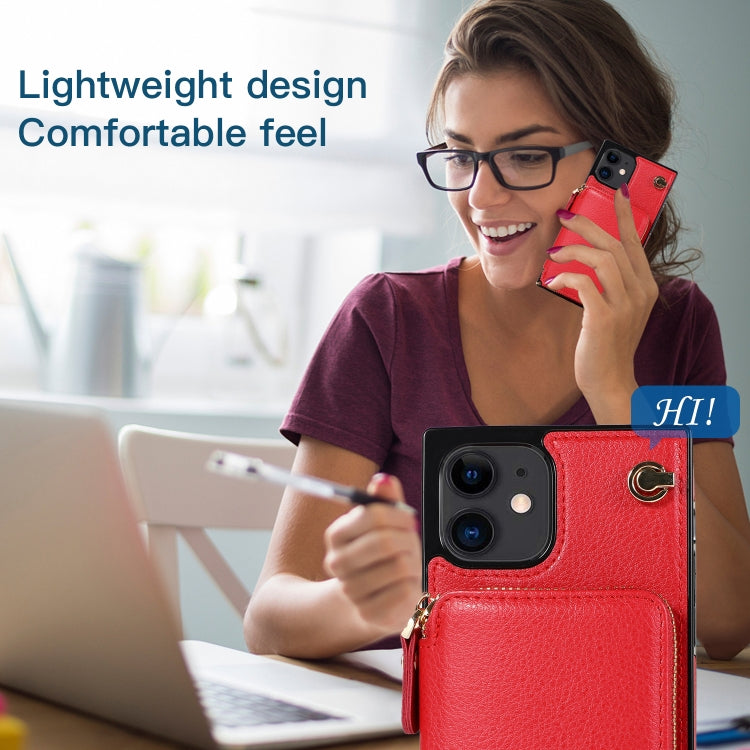 For iPhone 12 mini Cross-body Zipper Big Wallet Bag Square TPU+PU Back Cover Case with Holder & Card Slots & Wallet & Strap