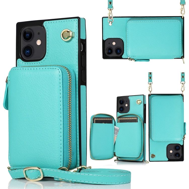For iPhone 12 mini Cross-body Zipper Big Wallet Bag Square TPU+PU Back Cover Case with Holder & Card Slots & Wallet & Strap
