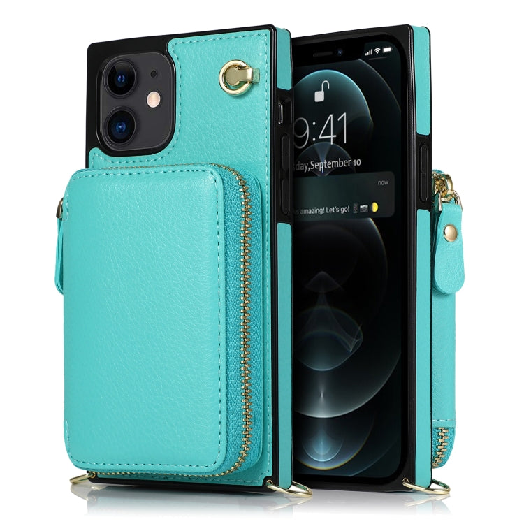 For iPhone 12 mini Cross-body Zipper Big Wallet Bag Square TPU+PU Back Cover Case with Holder & Card Slots & Wallet & Strap