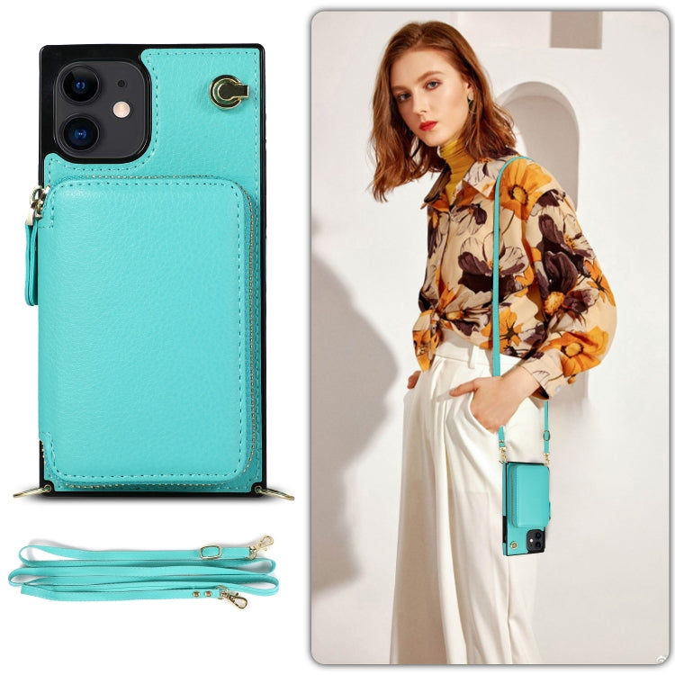 For iPhone 12 mini Cross-body Zipper Big Wallet Bag Square TPU+PU Back Cover Case with Holder & Card Slots & Wallet & Strap