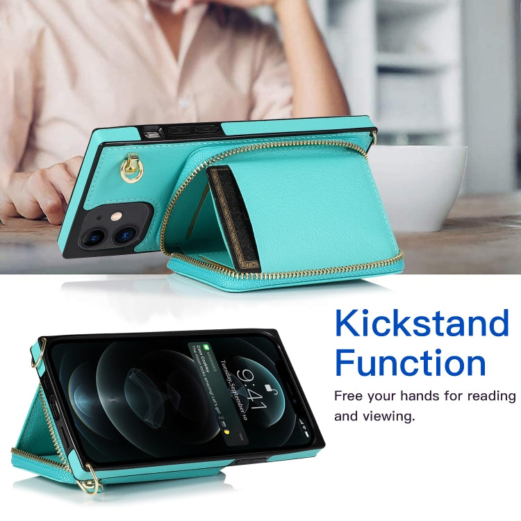 For iPhone 12 mini Cross-body Zipper Big Wallet Bag Square TPU+PU Back Cover Case with Holder & Card Slots & Wallet & Strap