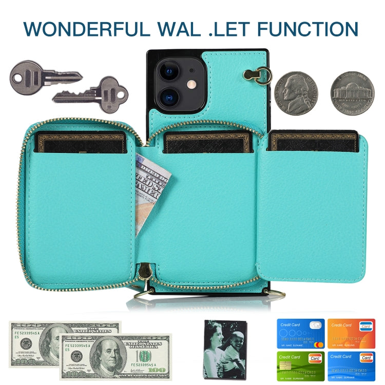 For iPhone 12 mini Cross-body Zipper Big Wallet Bag Square TPU+PU Back Cover Case with Holder & Card Slots & Wallet & Strap