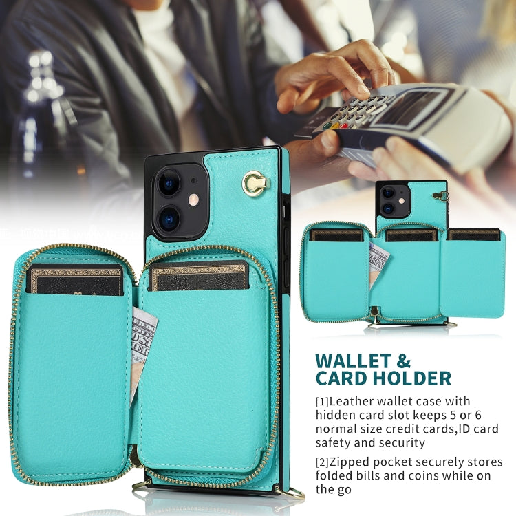 For iPhone 12 mini Cross-body Zipper Big Wallet Bag Square TPU+PU Back Cover Case with Holder & Card Slots & Wallet & Strap
