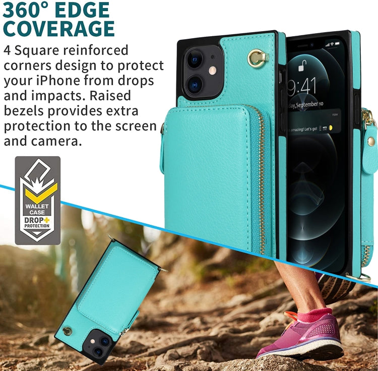 For iPhone 12 mini Cross-body Zipper Big Wallet Bag Square TPU+PU Back Cover Case with Holder & Card Slots & Wallet & Strap