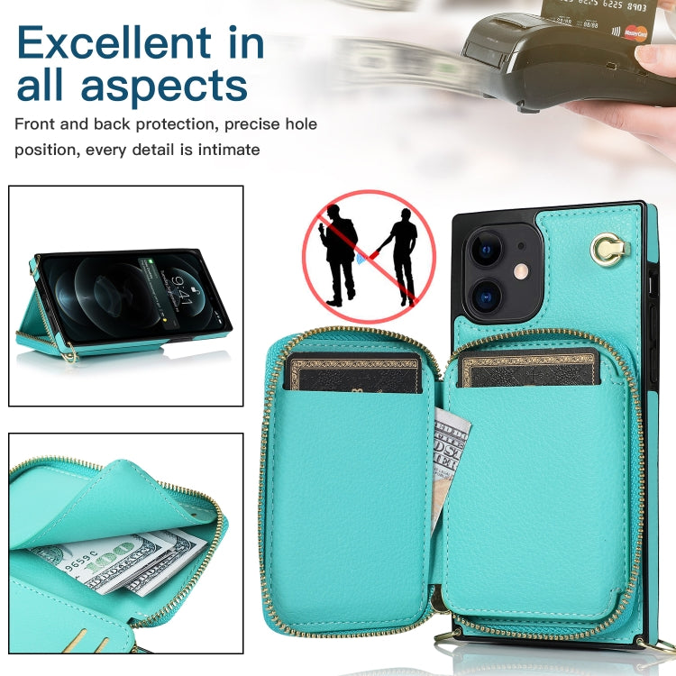 For iPhone 12 mini Cross-body Zipper Big Wallet Bag Square TPU+PU Back Cover Case with Holder & Card Slots & Wallet & Strap