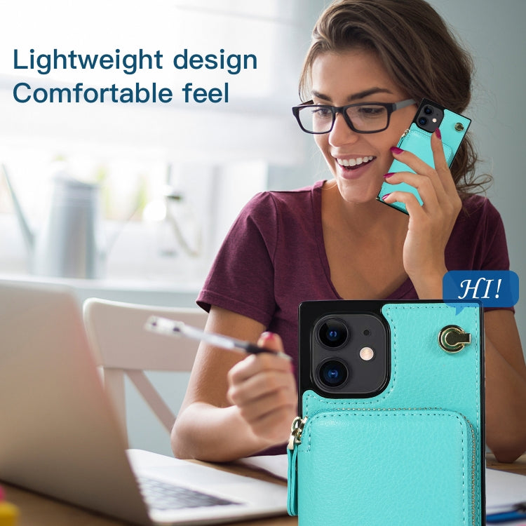 For iPhone 12 mini Cross-body Zipper Big Wallet Bag Square TPU+PU Back Cover Case with Holder & Card Slots & Wallet & Strap