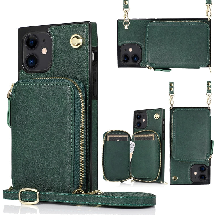 For iPhone 12 mini Cross-body Zipper Big Wallet Bag Square TPU+PU Back Cover Case with Holder & Card Slots & Wallet & Strap