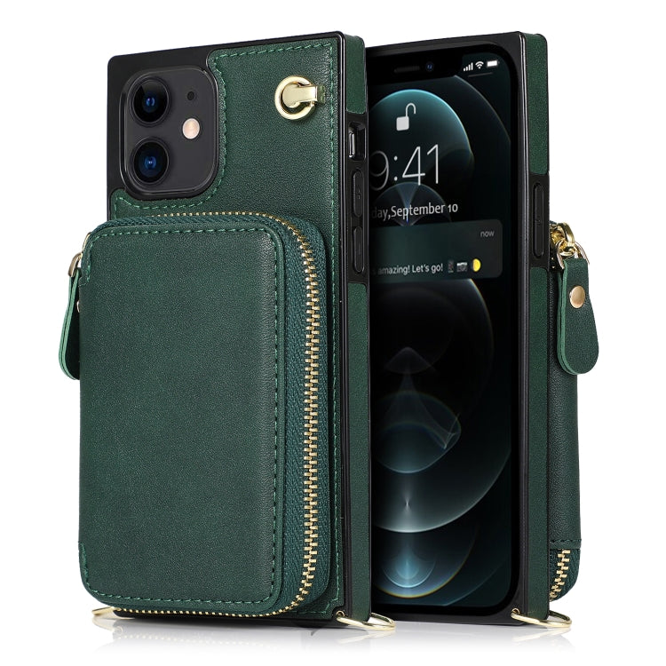 For iPhone 12 mini Cross-body Zipper Big Wallet Bag Square TPU+PU Back Cover Case with Holder & Card Slots & Wallet & Strap