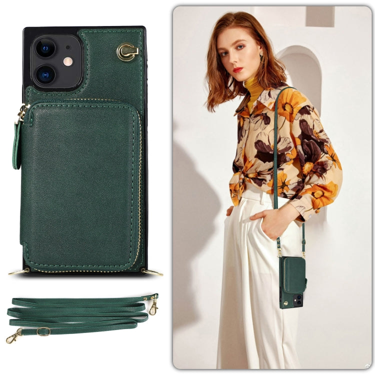 For iPhone 12 mini Cross-body Zipper Big Wallet Bag Square TPU+PU Back Cover Case with Holder & Card Slots & Wallet & Strap