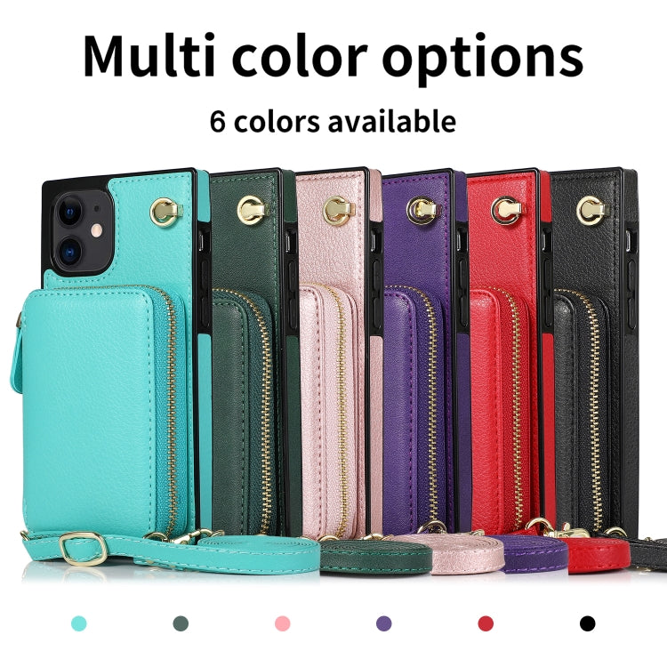 For iPhone 12 mini Cross-body Zipper Big Wallet Bag Square TPU+PU Back Cover Case with Holder & Card Slots & Wallet & Strap