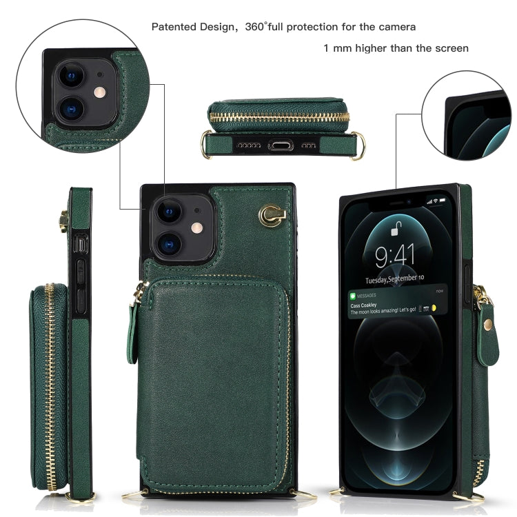 For iPhone 12 mini Cross-body Zipper Big Wallet Bag Square TPU+PU Back Cover Case with Holder & Card Slots & Wallet & Strap