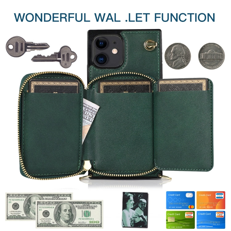 For iPhone 12 mini Cross-body Zipper Big Wallet Bag Square TPU+PU Back Cover Case with Holder & Card Slots & Wallet & Strap