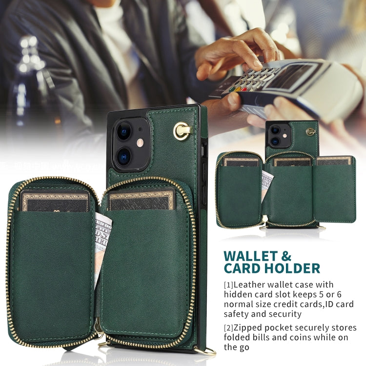 For iPhone 12 mini Cross-body Zipper Big Wallet Bag Square TPU+PU Back Cover Case with Holder & Card Slots & Wallet & Strap