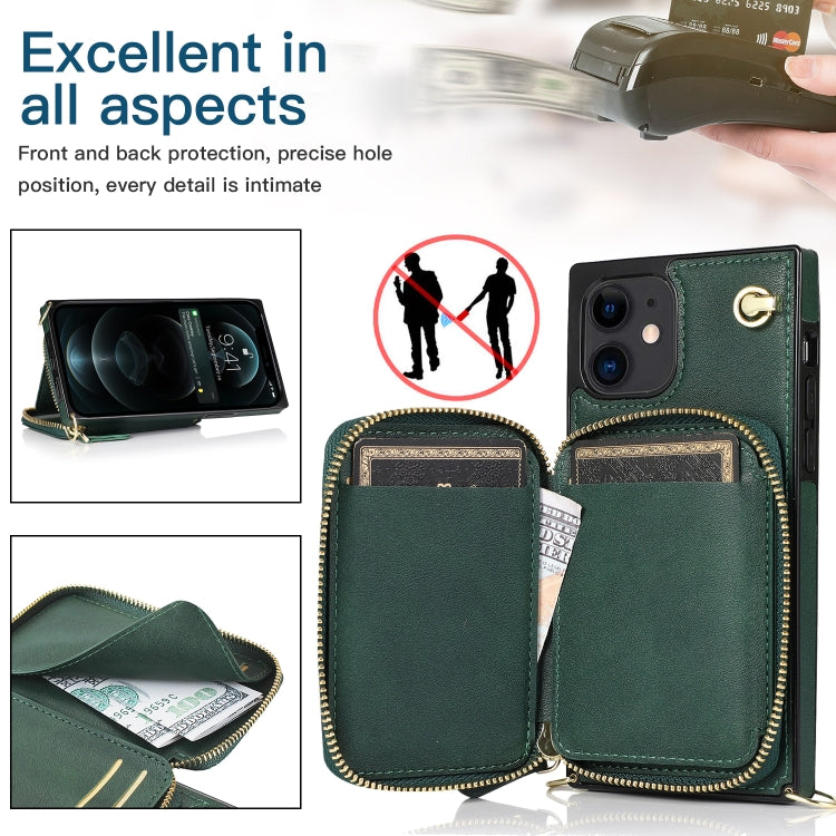 For iPhone 12 mini Cross-body Zipper Big Wallet Bag Square TPU+PU Back Cover Case with Holder & Card Slots & Wallet & Strap