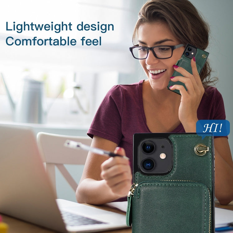 For iPhone 12 mini Cross-body Zipper Big Wallet Bag Square TPU+PU Back Cover Case with Holder & Card Slots & Wallet & Strap