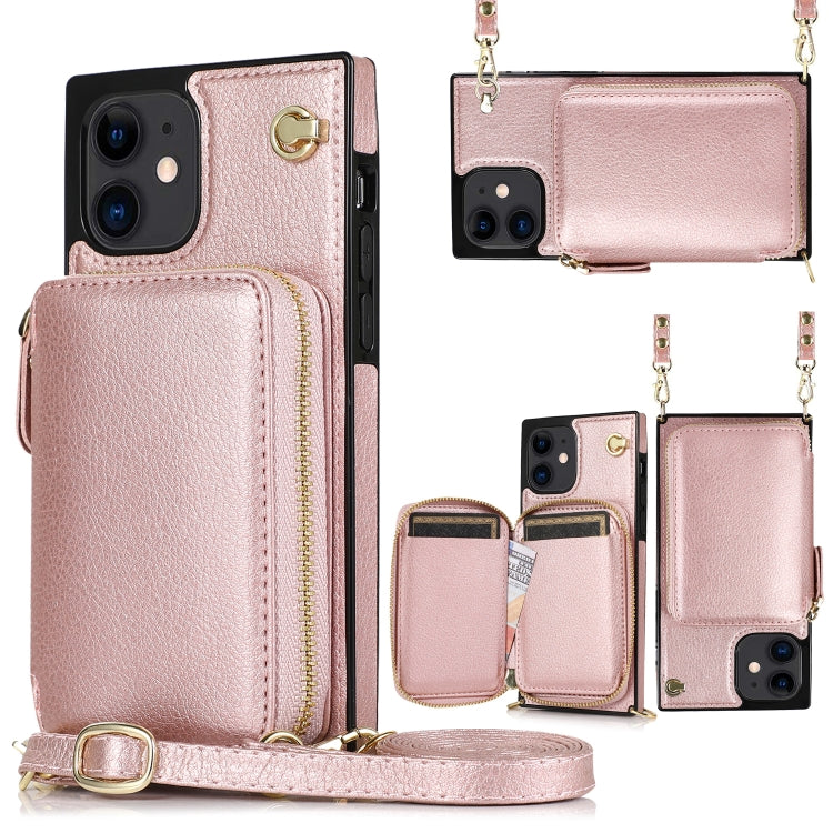 For iPhone 12 mini Cross-body Zipper Big Wallet Bag Square TPU+PU Back Cover Case with Holder & Card Slots & Wallet & Strap